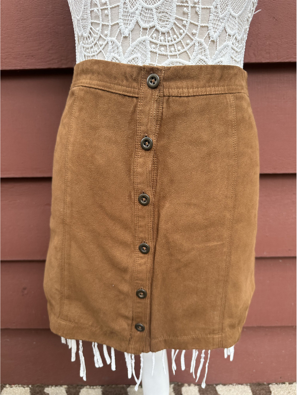 Hollister Co. Suede Mini Skirt Brown Button Up Cottage Fairy Preppy